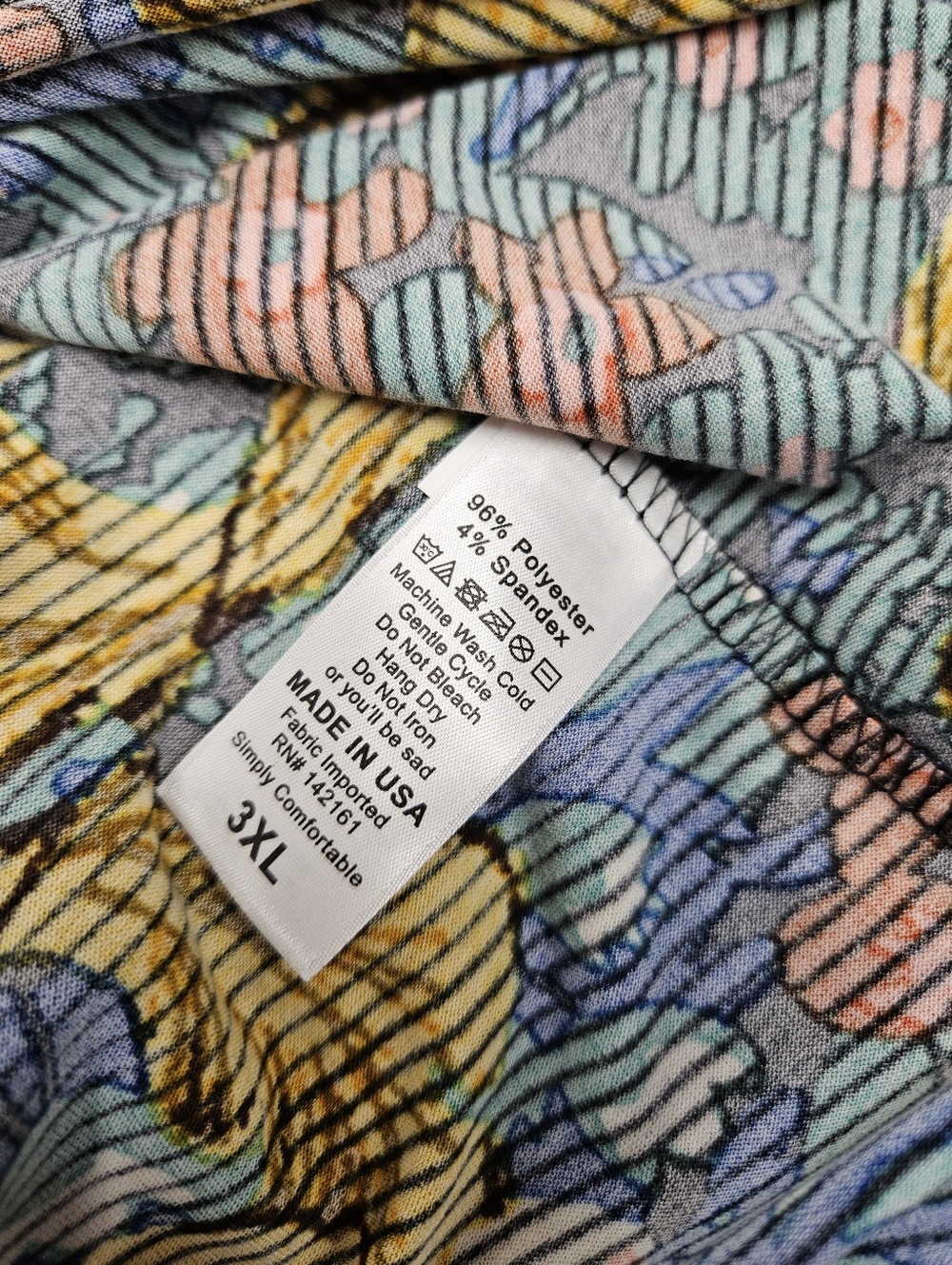 LuLaRoe Gigi T Shirt 3XL Multicolor Floral Leaf Print Top Yellow Teal Blue Coral - Picture 5 of 6